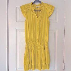 Pleated mini dress, Neon yellow